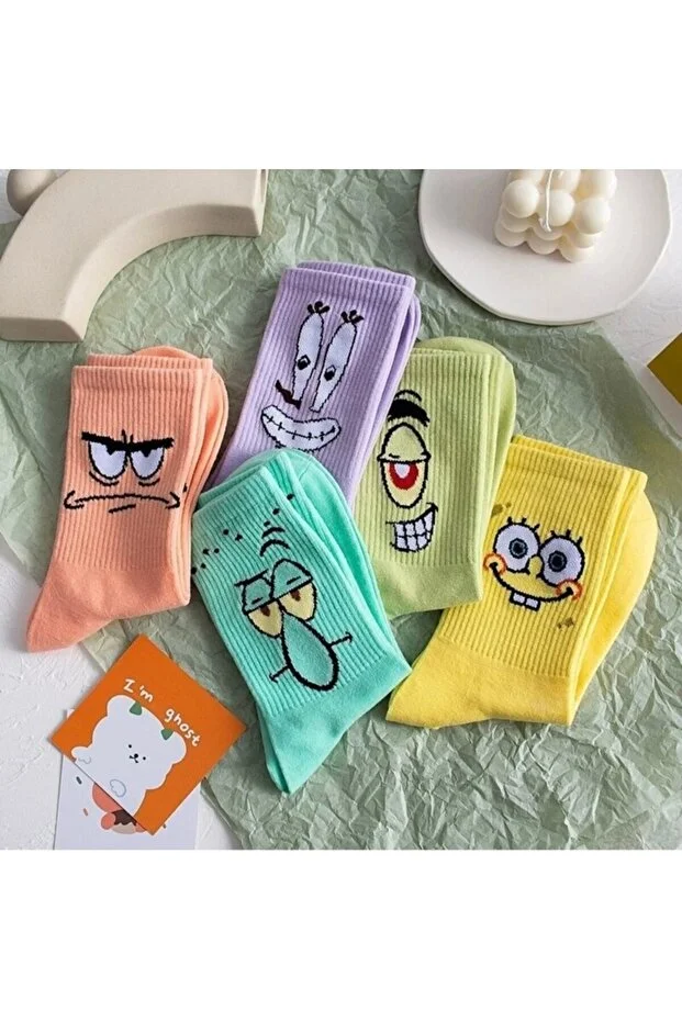 5'li Desenli Kolej Çorap Seti Sünger Bob Kolej